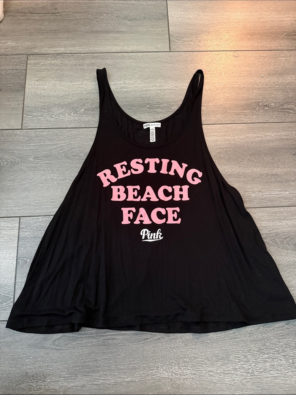PINK Victoria's Secret Black Tank with Pink 'Resting Beach Face' Graphic
